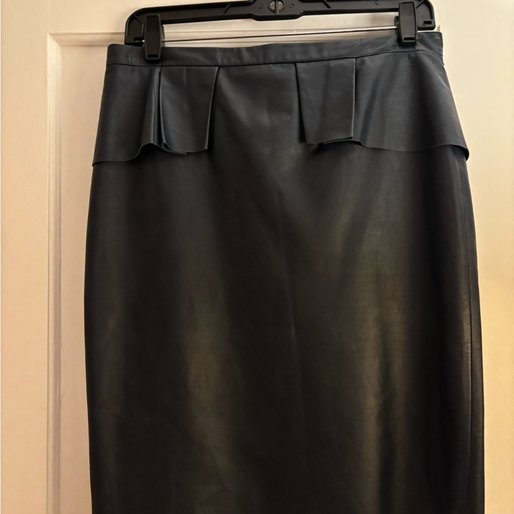 Elie Tahari Dark Blue Leather Pencil Skirt